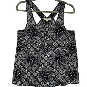 Pink Rose Black and White Printed Racerback Tank